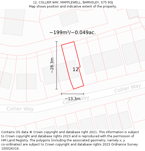 12, COLLIER WAY, MAPPLEWELL, BARNSLEY, S75 6GJ: Plot and title map