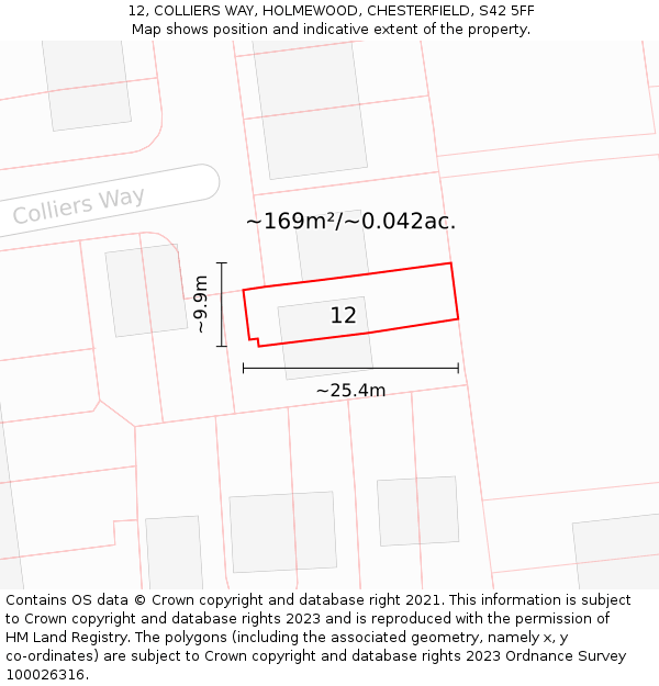 12, COLLIERS WAY, HOLMEWOOD, CHESTERFIELD, S42 5FF: Plot and title map