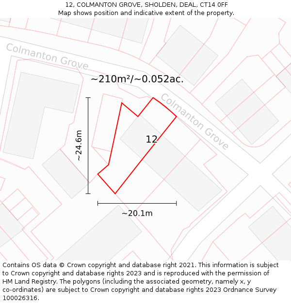 12, COLMANTON GROVE, SHOLDEN, DEAL, CT14 0FF: Plot and title map