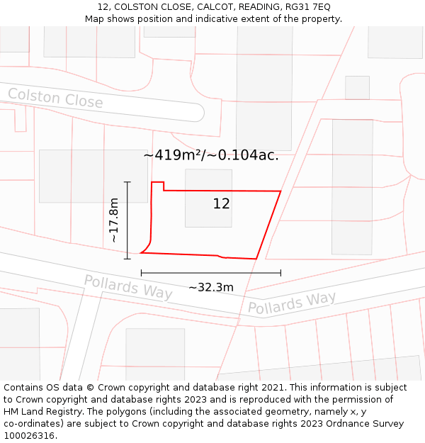 12, COLSTON CLOSE, CALCOT, READING, RG31 7EQ: Plot and title map