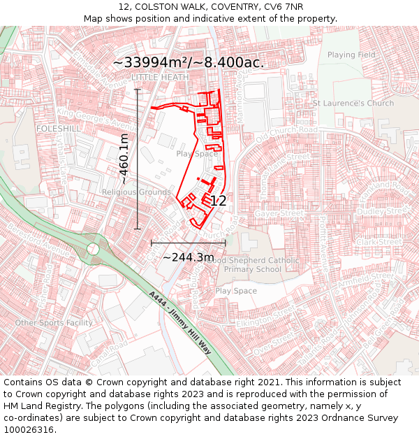 12, COLSTON WALK, COVENTRY, CV6 7NR: Plot and title map