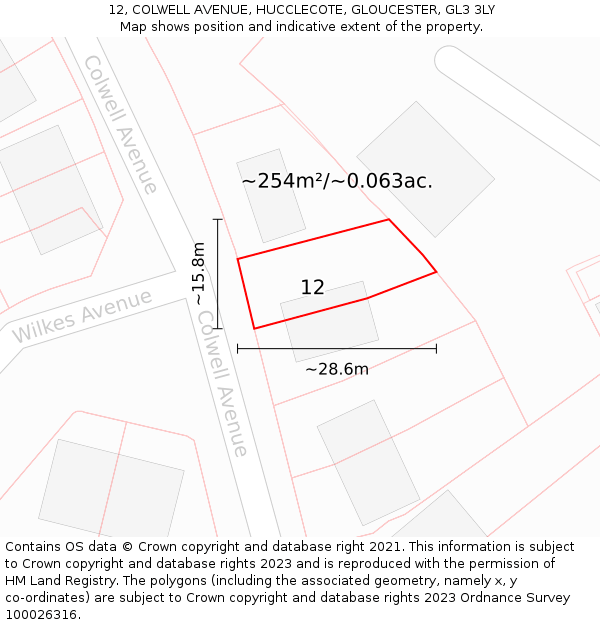 12, COLWELL AVENUE, HUCCLECOTE, GLOUCESTER, GL3 3LY: Plot and title map