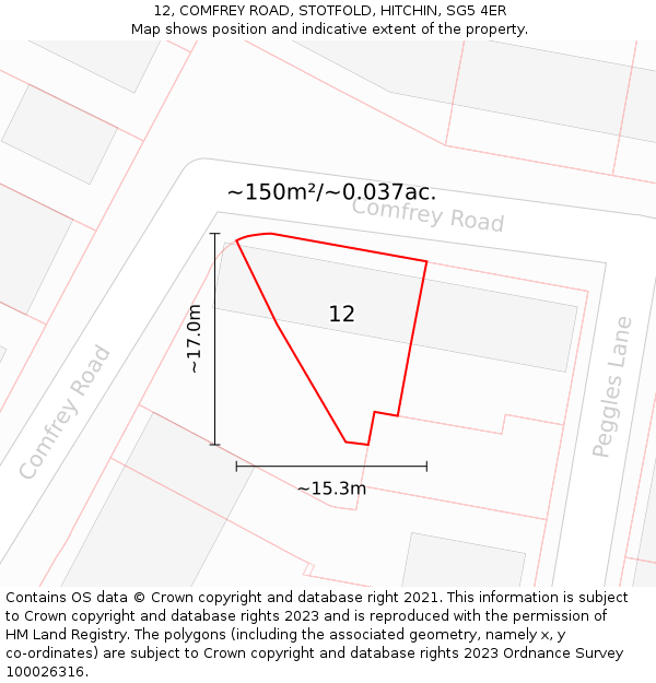 12, COMFREY ROAD, STOTFOLD, HITCHIN, SG5 4ER: Plot and title map