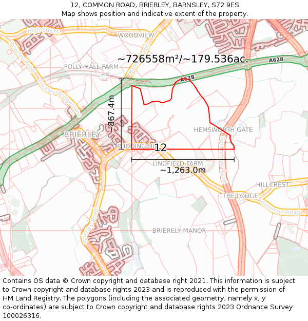 12, COMMON ROAD, BRIERLEY, BARNSLEY, S72 9ES: Plot and title map