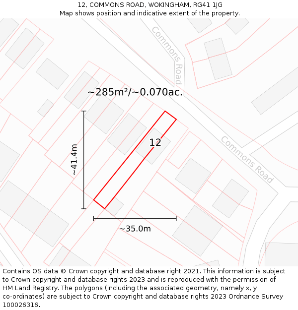 12, COMMONS ROAD, WOKINGHAM, RG41 1JG: Plot and title map