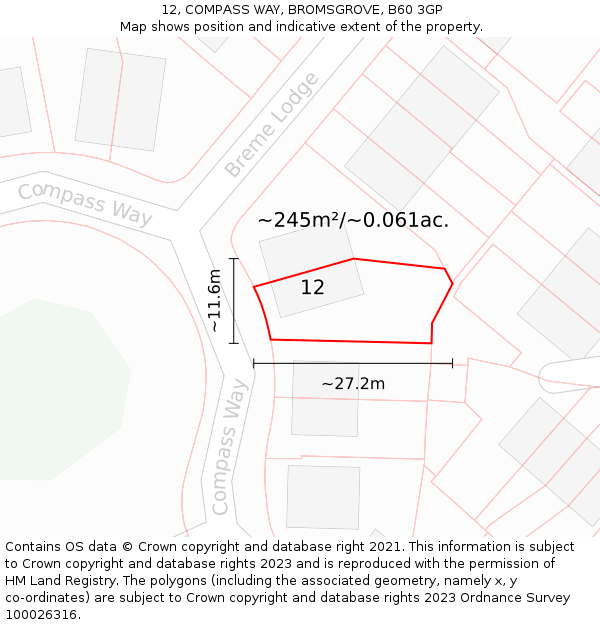 12, COMPASS WAY, BROMSGROVE, B60 3GP: Plot and title map