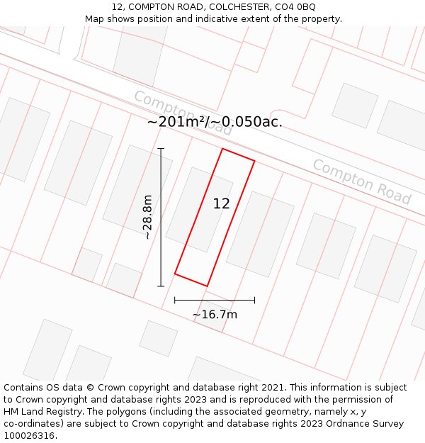 12, COMPTON ROAD, COLCHESTER, CO4 0BQ: Plot and title map