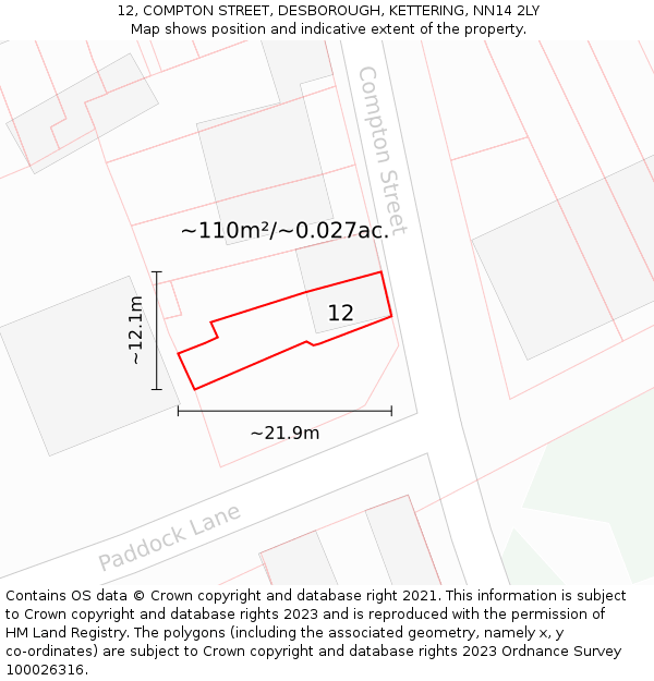 12, COMPTON STREET, DESBOROUGH, KETTERING, NN14 2LY: Plot and title map