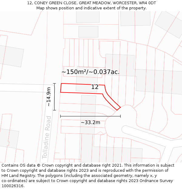 12, CONEY GREEN CLOSE, GREAT MEADOW, WORCESTER, WR4 0DT: Plot and title map