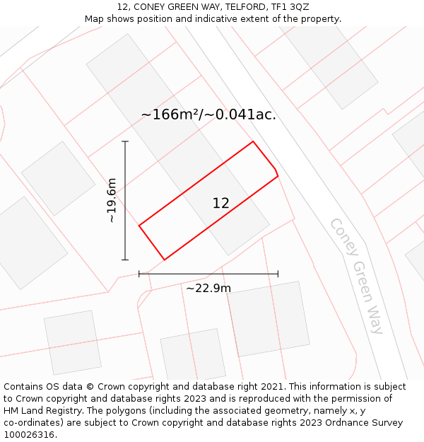 12, CONEY GREEN WAY, TELFORD, TF1 3QZ: Plot and title map