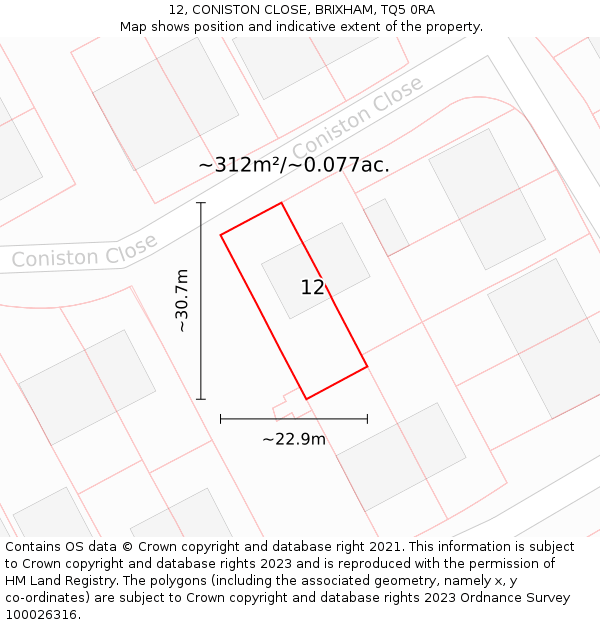 12, CONISTON CLOSE, BRIXHAM, TQ5 0RA: Plot and title map