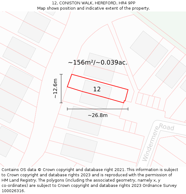 12, CONISTON WALK, HEREFORD, HR4 9PP: Plot and title map