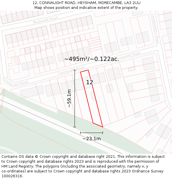 12, CONNAUGHT ROAD, HEYSHAM, MORECAMBE, LA3 2UU: Plot and title map