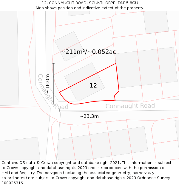 12, CONNAUGHT ROAD, SCUNTHORPE, DN15 8GU: Plot and title map