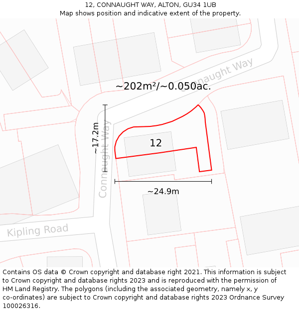 12, CONNAUGHT WAY, ALTON, GU34 1UB: Plot and title map