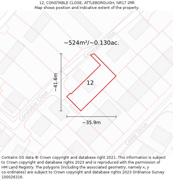 12, CONSTABLE CLOSE, ATTLEBOROUGH, NR17 2RR: Plot and title map