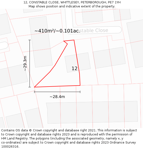 12, CONSTABLE CLOSE, WHITTLESEY, PETERBOROUGH, PE7 1YH: Plot and title map