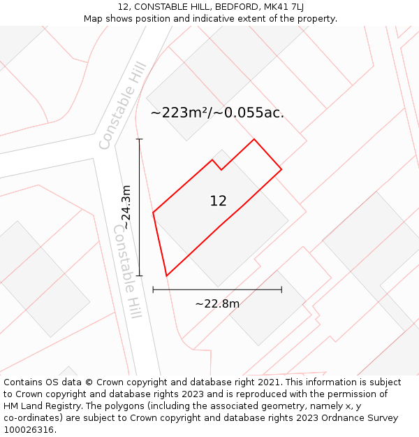 12, CONSTABLE HILL, BEDFORD, MK41 7LJ: Plot and title map