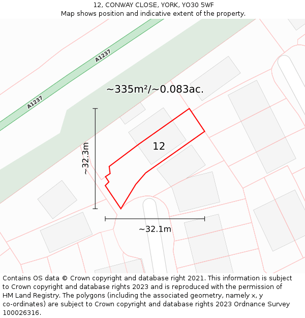 12, CONWAY CLOSE, YORK, YO30 5WF: Plot and title map