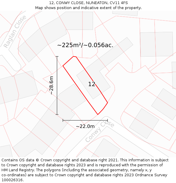 12, CONWY CLOSE, NUNEATON, CV11 4FS: Plot and title map