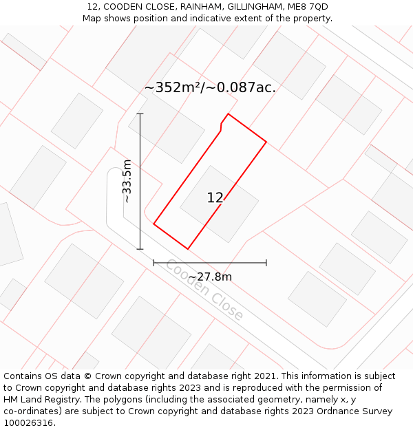 12, COODEN CLOSE, RAINHAM, GILLINGHAM, ME8 7QD: Plot and title map