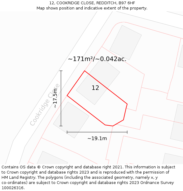 12, COOKRIDGE CLOSE, REDDITCH, B97 6HF: Plot and title map