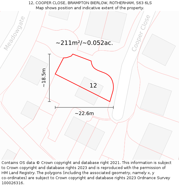 12, COOPER CLOSE, BRAMPTON BIERLOW, ROTHERHAM, S63 6LS: Plot and title map