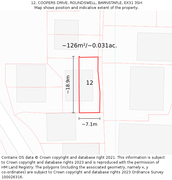 12, COOPERS DRIVE, ROUNDSWELL, BARNSTAPLE, EX31 3SH: Plot and title map