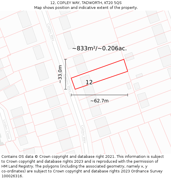 12, COPLEY WAY, TADWORTH, KT20 5QS: Plot and title map