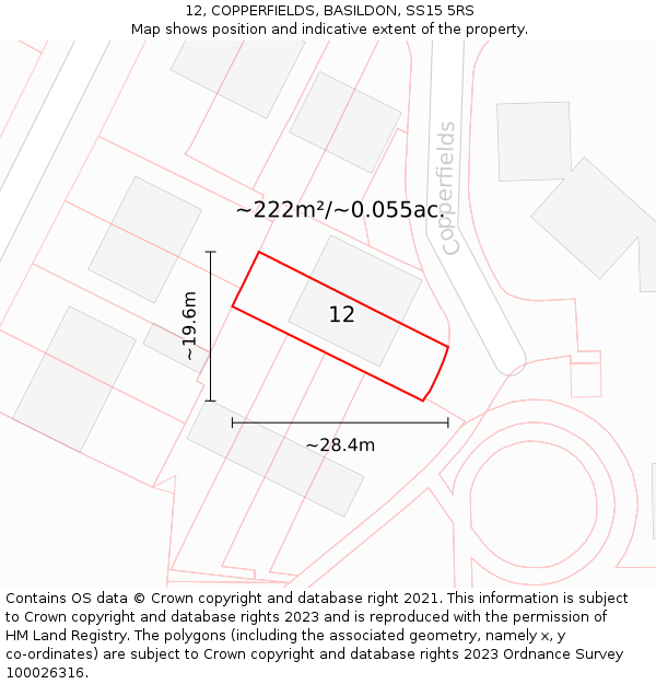 12, COPPERFIELDS, BASILDON, SS15 5RS: Plot and title map