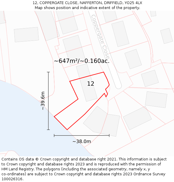12, COPPERGATE CLOSE, NAFFERTON, DRIFFIELD, YO25 4LX: Plot and title map