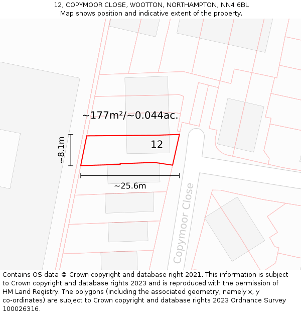 12, COPYMOOR CLOSE, WOOTTON, NORTHAMPTON, NN4 6BL: Plot and title map