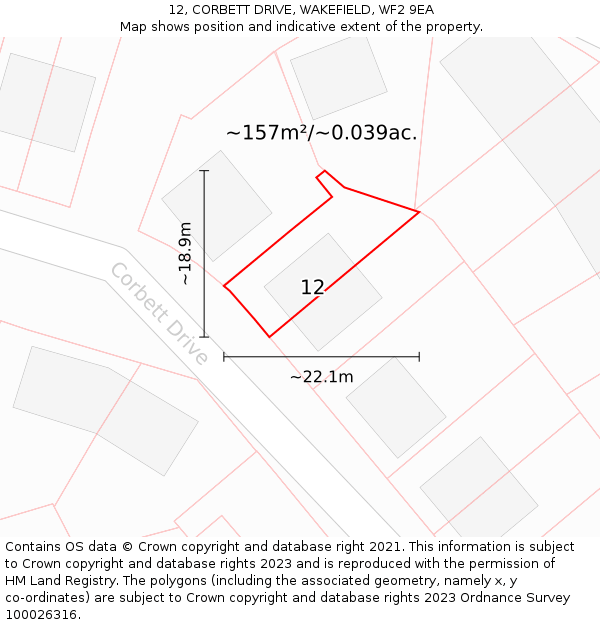 12, CORBETT DRIVE, WAKEFIELD, WF2 9EA: Plot and title map
