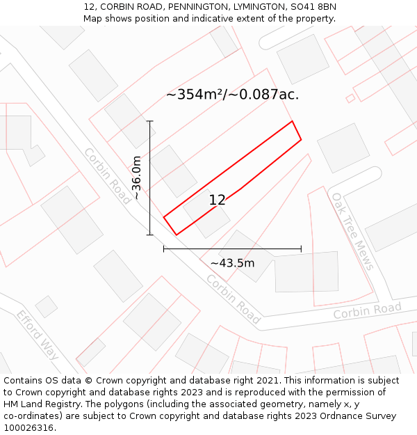12, CORBIN ROAD, PENNINGTON, LYMINGTON, SO41 8BN: Plot and title map