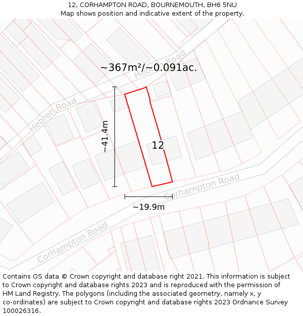 12, CORHAMPTON ROAD, BOURNEMOUTH, BH6 5NU: Plot and title map