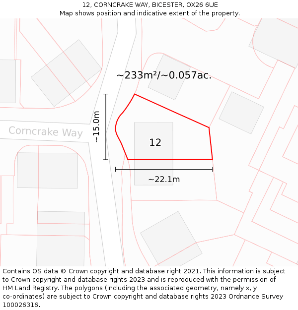 12, CORNCRAKE WAY, BICESTER, OX26 6UE: Plot and title map