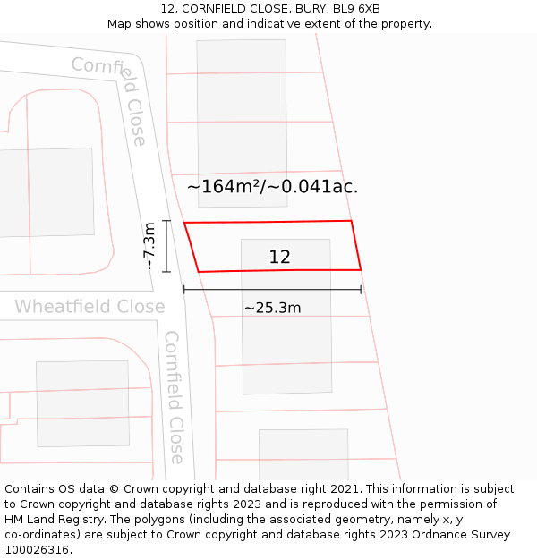 12, CORNFIELD CLOSE, BURY, BL9 6XB: Plot and title map