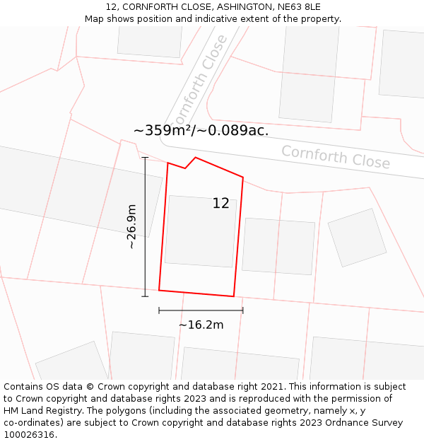 12, CORNFORTH CLOSE, ASHINGTON, NE63 8LE: Plot and title map