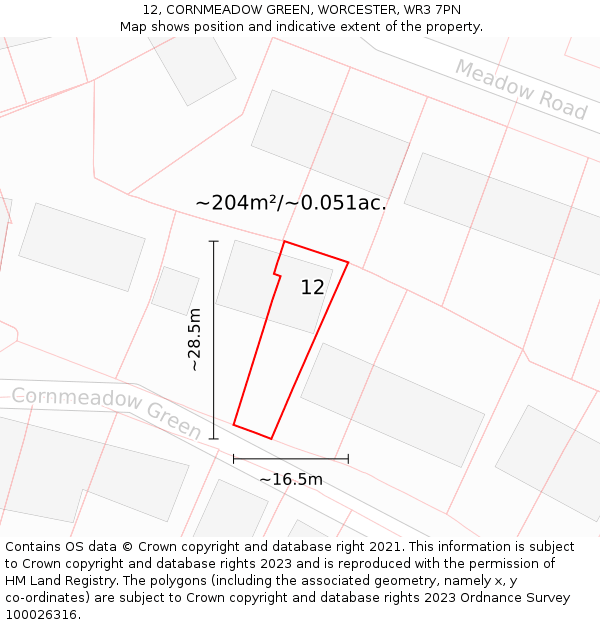 12, CORNMEADOW GREEN, WORCESTER, WR3 7PN: Plot and title map