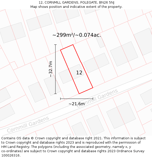 12, CORNMILL GARDENS, POLEGATE, BN26 5NJ: Plot and title map