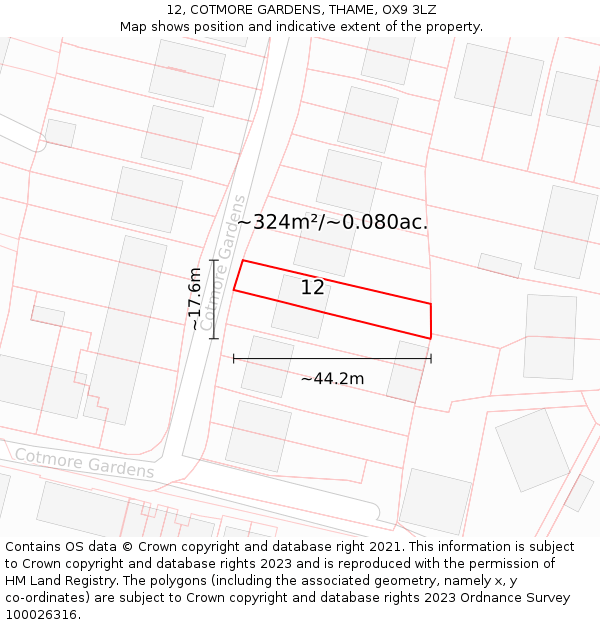 12, COTMORE GARDENS, THAME, OX9 3LZ: Plot and title map
