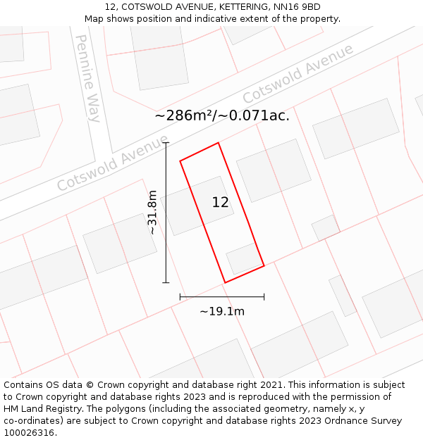 12, COTSWOLD AVENUE, KETTERING, NN16 9BD: Plot and title map