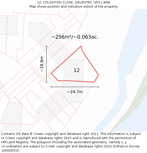12, COUGHTON CLOSE, DAVENTRY, NN11 8AW: Plot and title map