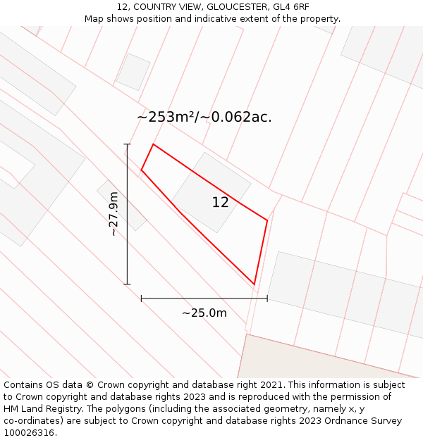 12, COUNTRY VIEW, GLOUCESTER, GL4 6RF: Plot and title map