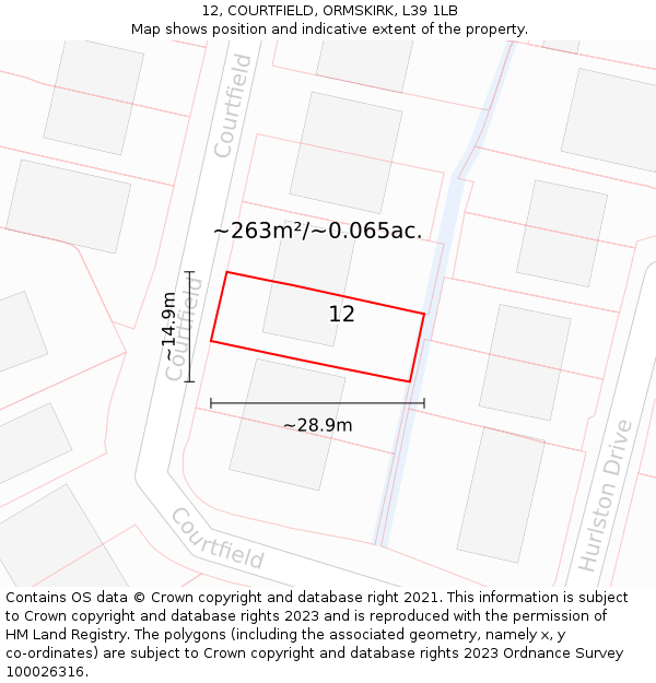 12, COURTFIELD, ORMSKIRK, L39 1LB: Plot and title map
