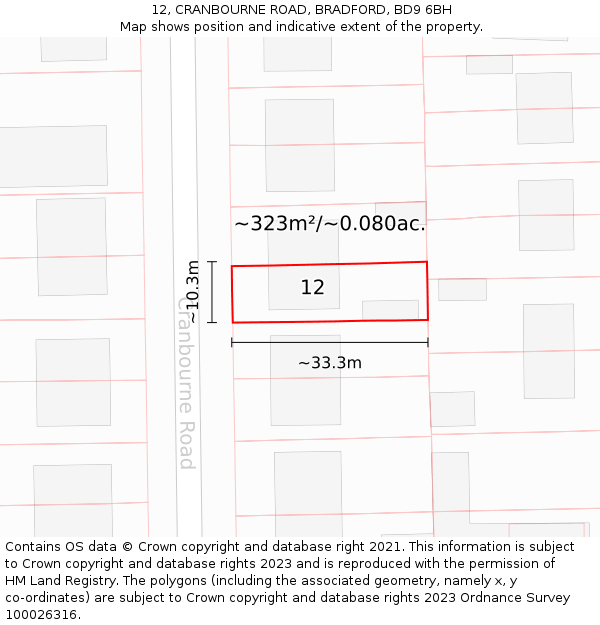 12, CRANBOURNE ROAD, BRADFORD, BD9 6BH: Plot and title map