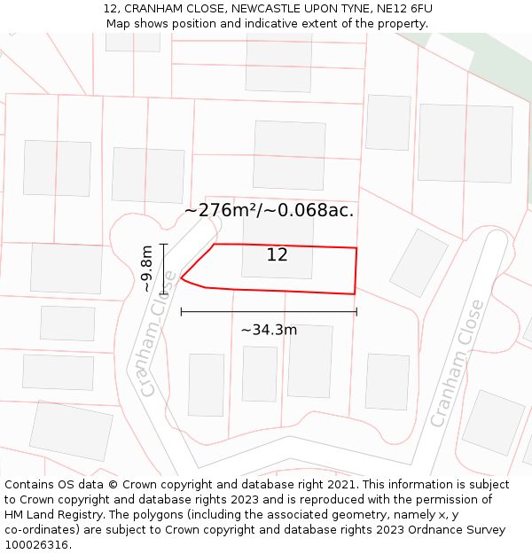 12, CRANHAM CLOSE, NEWCASTLE UPON TYNE, NE12 6FU: Plot and title map