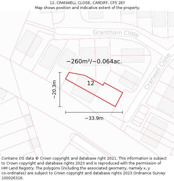 12, CRANWELL CLOSE, CARDIFF, CF5 2EY: Plot and title map