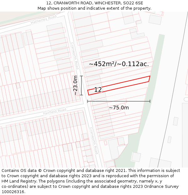 12, CRANWORTH ROAD, WINCHESTER, SO22 6SE: Plot and title map