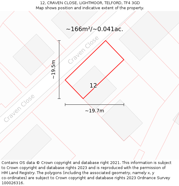 12, CRAVEN CLOSE, LIGHTMOOR, TELFORD, TF4 3GD: Plot and title map